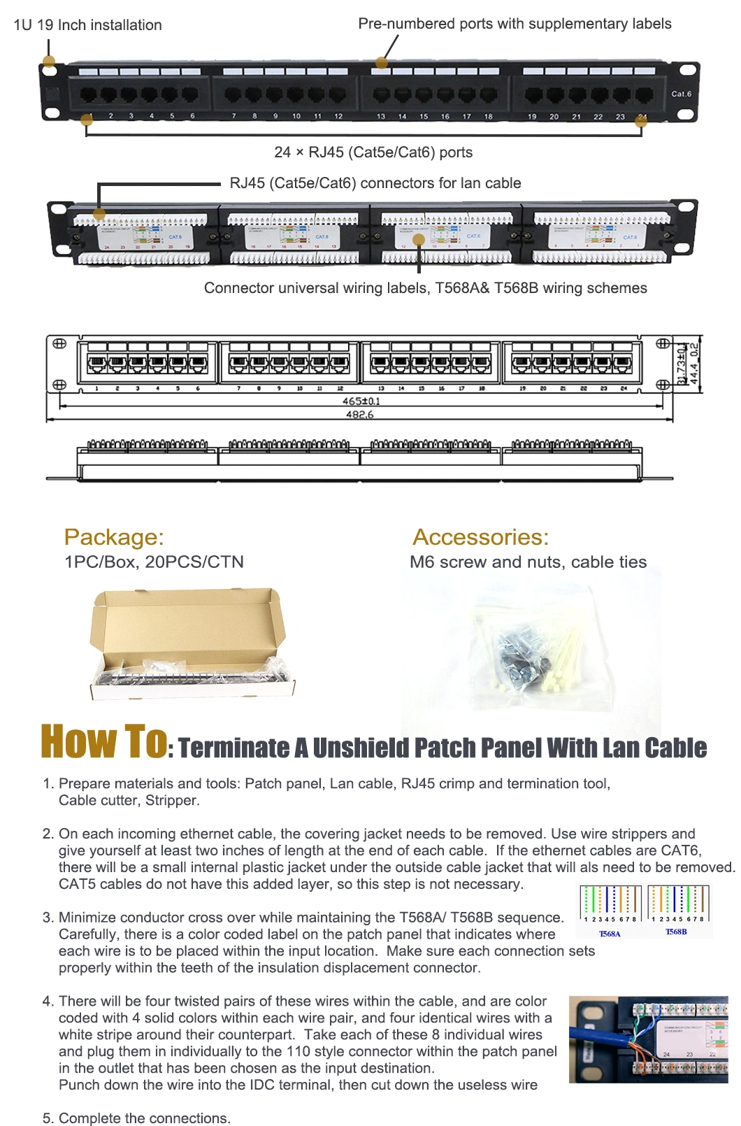 24 Port CAT6 Cat5 UTP Patch Panel